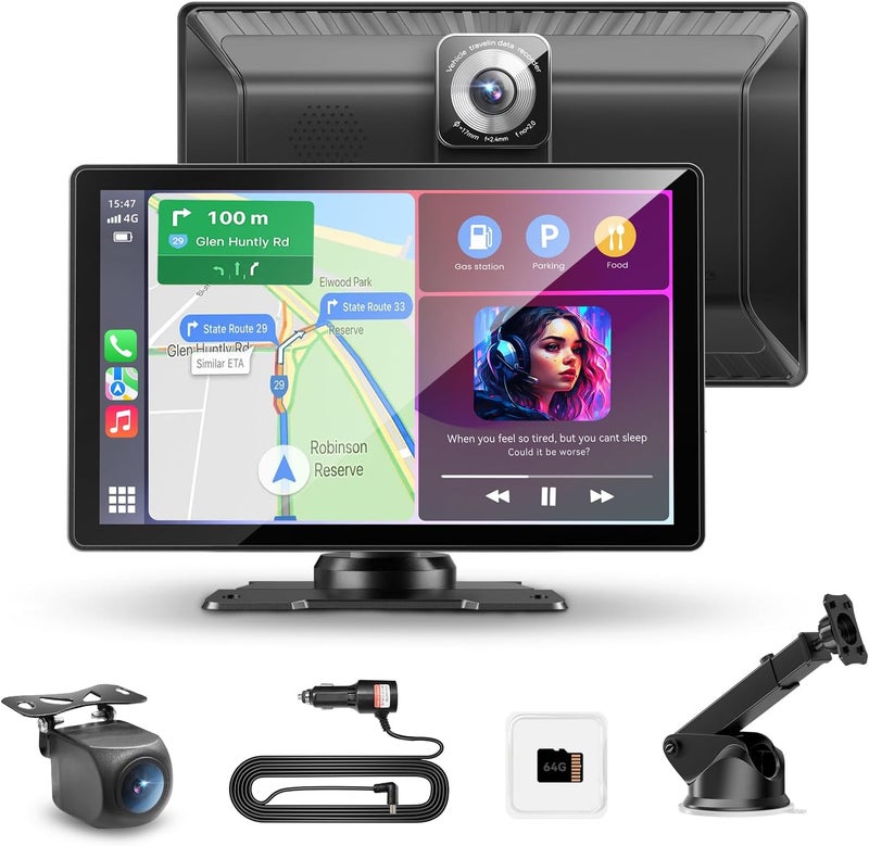 Carpeer Portable Wireless Carplay Screen for Car, 8.98" Car Play Touchscreen Supports 4K Dash Cam & 1080P Backup Camera, Carplay, Android Auto,Mirror Link,GPS Navigation, Voice Control (8.98inch) - Image 1
